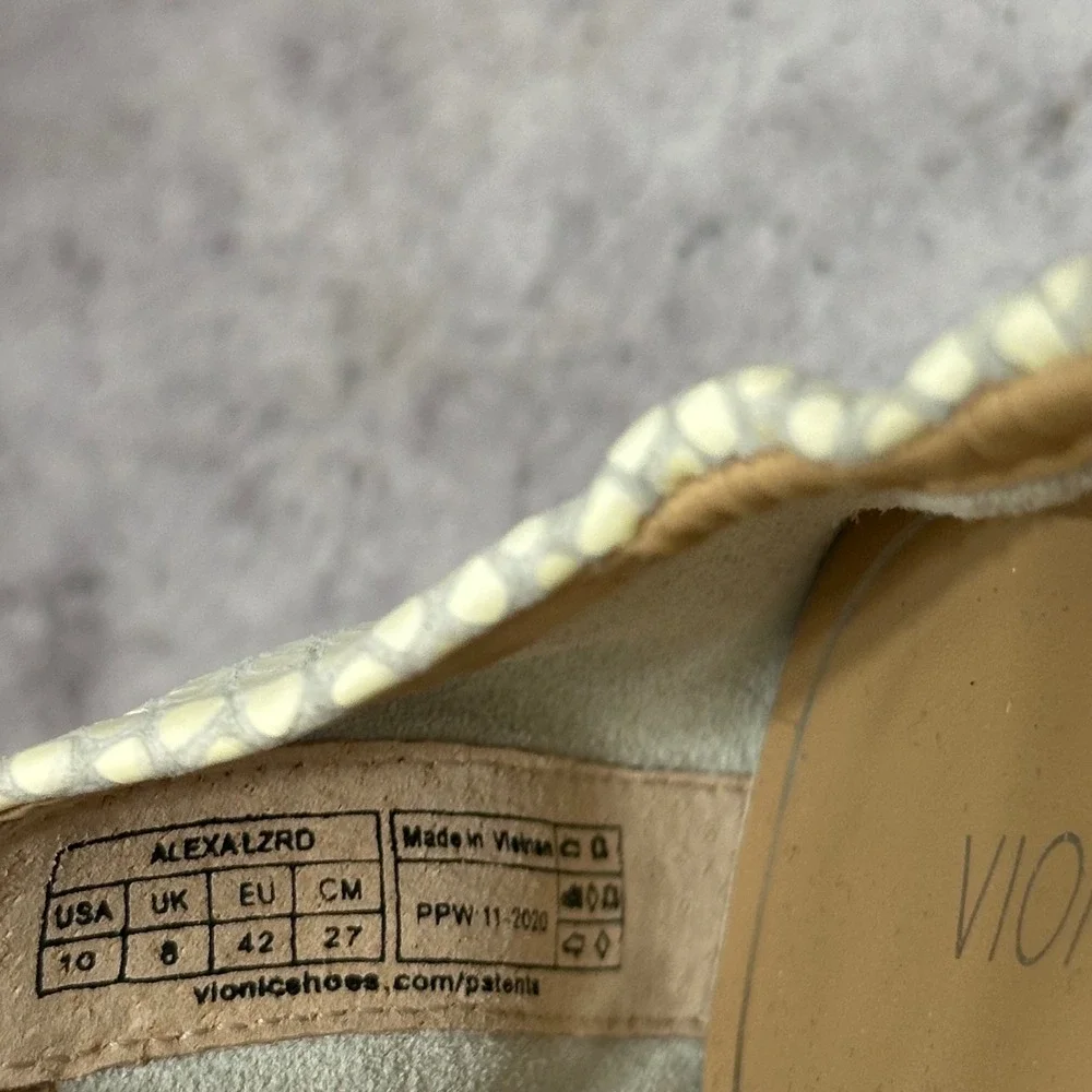 Vionic Alexa Ballet Flats Women 10 Cream Lizard Embossed Leather Snake Shoes